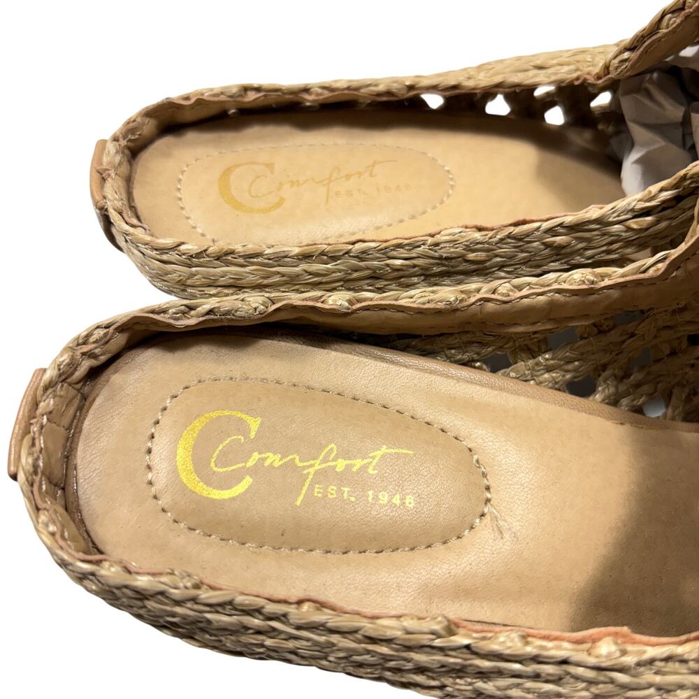 Comfort Est. 1946 Woven Raffia Jute Block Heel Mules 7.5W Natural Pointed Toe - Picture 7 of 8
